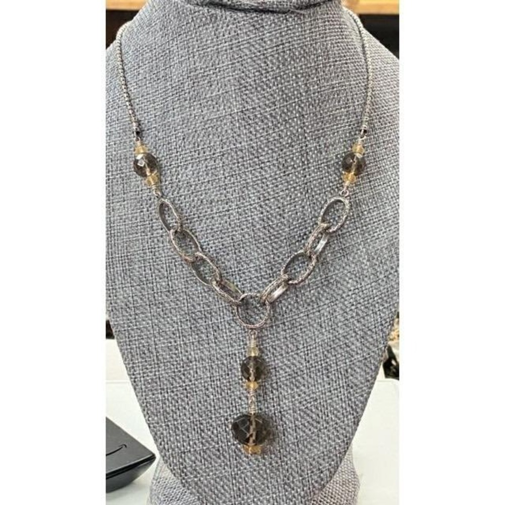 Silpada Sterling Silver Smoky Quartz Citrine Beaded Drop Necklace N1474